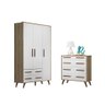 Jogo de Quarto com Cômoda e Roupeiro Retrô Branco/Carvalho - FdECOR - 1