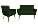 Ver imagem 1 de Kit Namoradeira + 1 Poltrona Decorativa Onix Suede Verde Pés Madeira Mz Decor