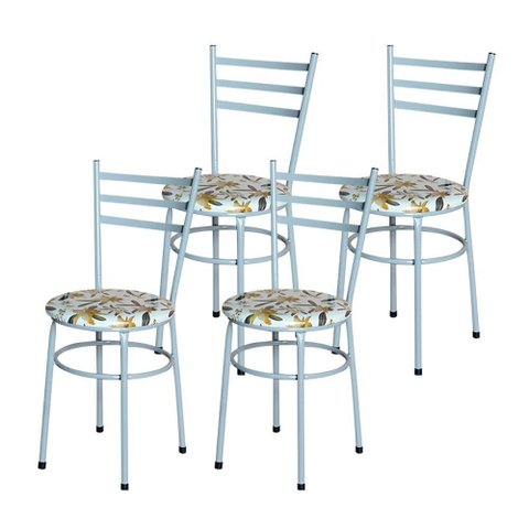 Conjunto 4 Cadeiras Epoxi Cinza para Cozinha Assento Estampado Cor:floral Orquídea