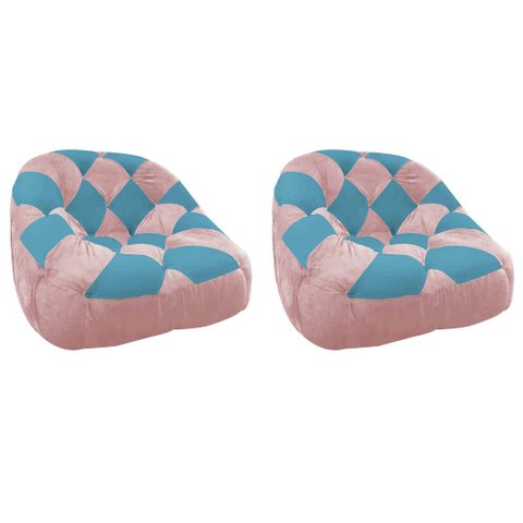 Kit 02 Poltrona Paloma Escritório Sala Pé Plástico Suede Rosa Bebê e Suede Azul Turquesa - Dominic D