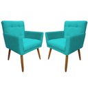 Ver imagem 1 de Kit 2 Poltronas Decorativa Onix Suede Azul Tifany Pés Madeira Mz Decor