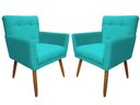 Ver imagem 1 de Kit 2 Poltronas Decorativa Onix Suede Azul Tifany Pés Madeira Mz Decor