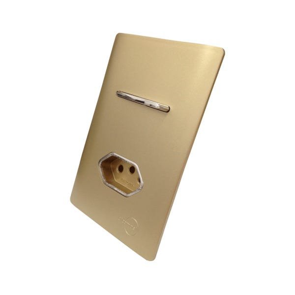 1 Interruptor Simples + Tomada Universal 2P+T 20A Cromados Com Placa 4x2 Dourada - Novara Colors