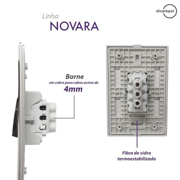 1 Interruptor Paralelo Horizontal Cromado C/Placa 4x2 Branca - Novara idn - 5
