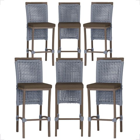 6 Banqueta em Alumínio Roma Marrom Corda Náutica Tecido 9