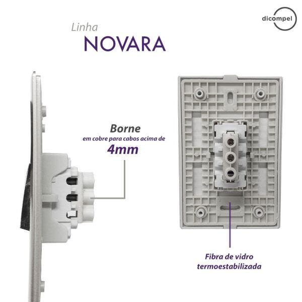 3 Interruptores Simples Horizontais Cromados com Placa 4x2 Branca - Novara idn - 4