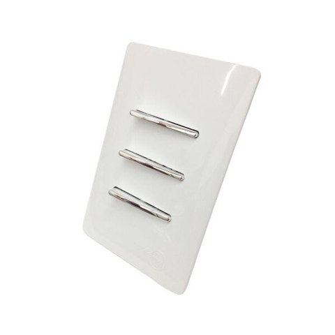 3 Interruptores Simples Horizontais Cromados com Placa 4x2 Branca - Novara idn