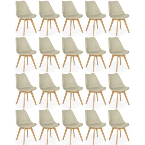 Conjunto 20 Cadeiras de Jantar Eames Wood Leda Design Estofada - Nude
