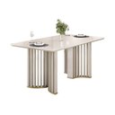 Ver imagem 1 de Mesa de Sala Jantar Luma C/ Tampo Madeirado C/ Vidro Curvo 180x100cm Off White/off White - Dj Mó