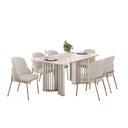 Ver imagem 4 de Mesa de Sala Jantar Luma C/ Tampo Madeirado C/ Vidro Curvo 180x100cm Off White/off White - Dj Mó