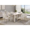 Ver imagem 3 de Mesa de Sala Jantar Luma C/ Tampo Madeirado C/ Vidro Curvo 180x100cm Off White/off White - Dj Mó