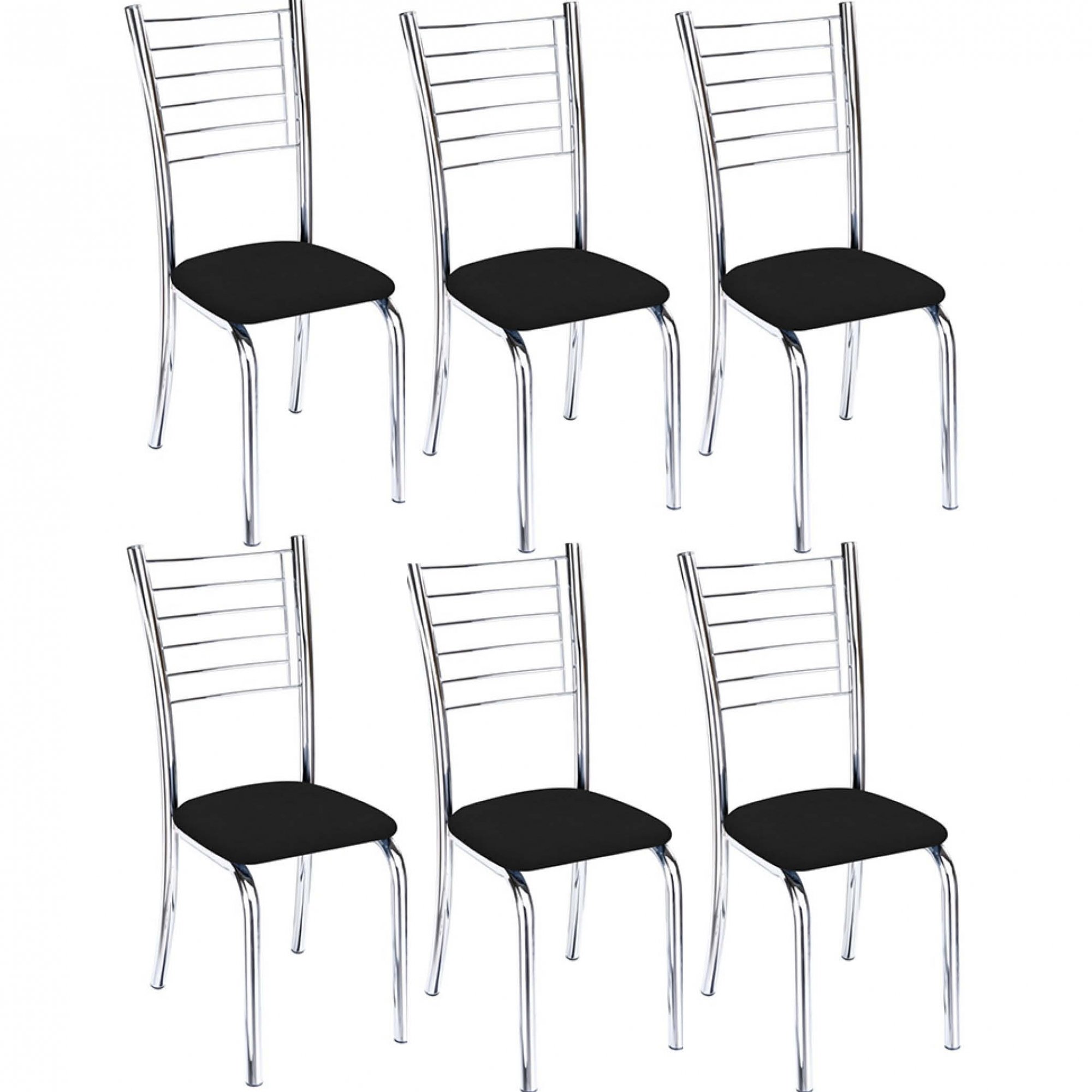 Kit 6 Cadeiras Iara Cromada para Cozinha-Corino Preto-Gat Magazine - 1
