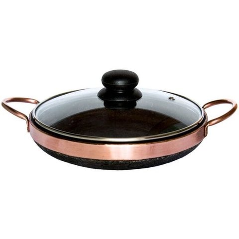 Frigideira De Pedra Sabão 20 Cm Com Tampa De Vidro
