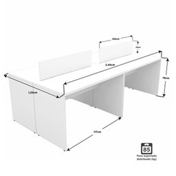 Estação de Trabalho Mesa Plataforma Escritório 1200x600 4 Lugares Netmobil - Branco - 4