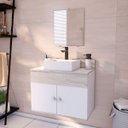 Ver imagem 1 de Gabinete para Banheiro de Madeira com Cuba e Espelho 60cm Suspenso