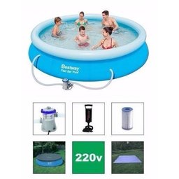 Piscina Bestway 5377 Litros com Bomba Filtrante 220v Bomba Inflar Capa e Forro - 1