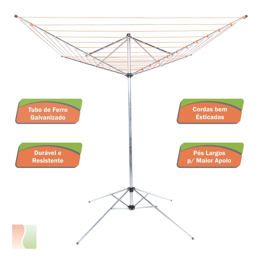 Varal de Chão Giratório Parabólico Aço Galvanizado 8 Cordas Corda Preta - 5