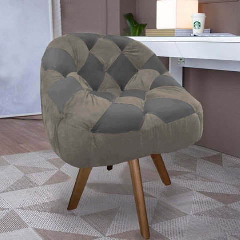 Poltrona Paloma Escritório Sala Giratória Madeira Suede Cappuccino e Suede Grafite - Dominic Decor