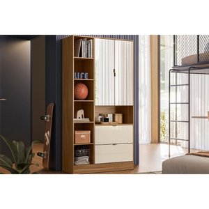 Armário Multiuso Lavanderia Joy C/ 2 Portas 2 Gavetas e Espelho Amendola/off White - Demóbile