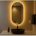 Ver imagem 1 de Espelho Oval com Luz Quente de Parede Decoração Quarto Sala Vidro Lapidado com Suporte 80x50cm