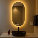 Ver imagem 1 de Espelho Oval com Luz Quente de Parede Decoração Quarto Sala Vidro Lapidado com Suporte 80x50cm