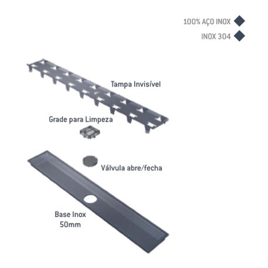 Ralo Linear Tampa Oculta 304 Saida Central 1metro Linha CLEAN Selmetal - 2