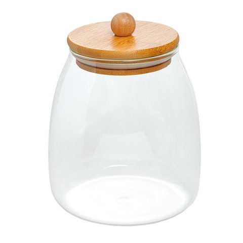 POTE VIDRO TAMPA BAMBU 1000ML 13,2X11,2X11,2CM