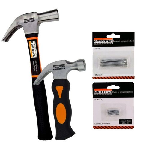 Kit 2 Martelos 23mm, 20 Oz 29mm Mais 2 Pregos Starfer