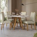 Ver imagem 1 de Mesa Jantar Ambiente Mariah 120x80 cm c/Vidro Ype Off White+4 Cadeiras Mariana Veludo Nude–New