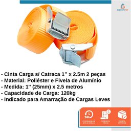 2 Cinta para Amarração de Carga sem Catraca 1" x 2,5m - Starfer - 2