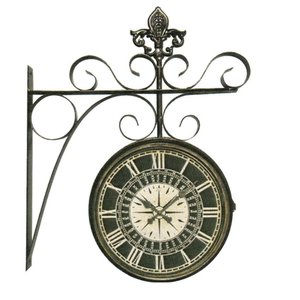 Relógio Estação Dupla Face Europeu Retrô Preto em Metal