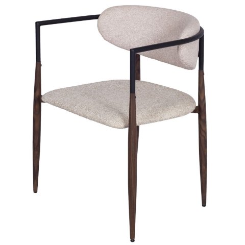 Cadeira Fuji Or Design Linho Bouclé Bege Base Metal