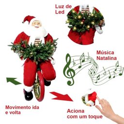 Papai Noel Musical Movimento Decorativo Natal Bike Triciclo Luz LED Natalino - 2