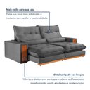 Ver imagem 5 de Sofa Retratil e Reclinavel Capri 230cm Kc Rei de Casa Veludo Cinza