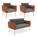 Ver imagem 1 de Sofá Namoradeira e 2 Poltronas Pés Palito Natural Elisa Nozes/linho Grafi A26 D03 - D'Rossi