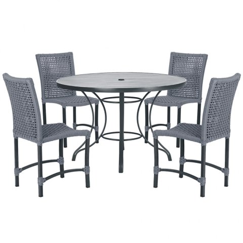 Mesa Ascoli 100 Cm com 4 Cadeiras Cannes de Alumínio, Pintura Preta e Trama Tela de Corda Náutica