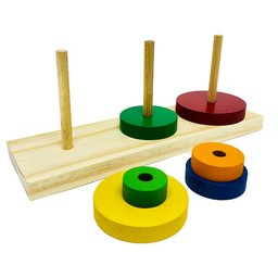 Jogo Educativo Torre de Hanói 6 Discos em Madeira Carimbras - 3