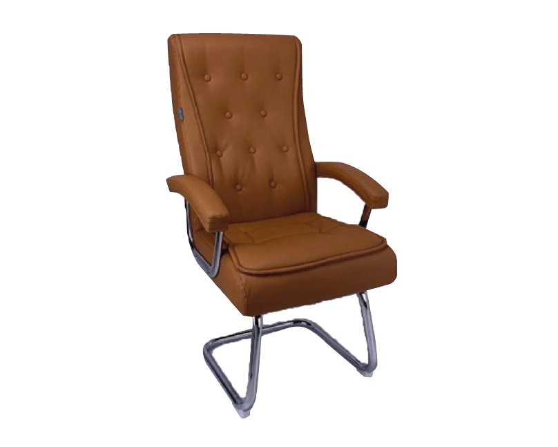Cadeira de Escritório Luxo Ut-23 - Assento e Encosto Caramelo Base Fixa de Aço Cromado Mola Ensacada - 1