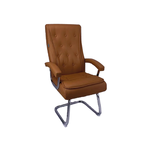 Cadeira de Escritório Luxo Ut-23 - Assento e Encosto Caramelo Base Fixa de Aço Cromado Mola Ensacada