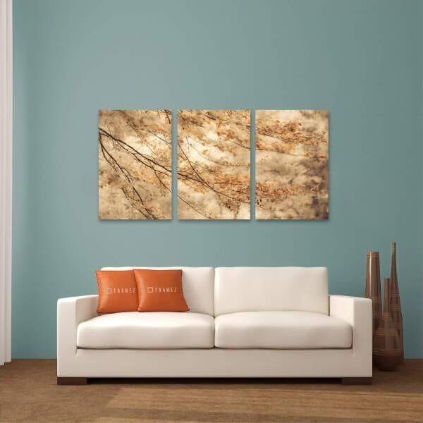 Conjunto Quadro decorativo Árvore Natureza Folhagem de Outono em Tecido - 2
