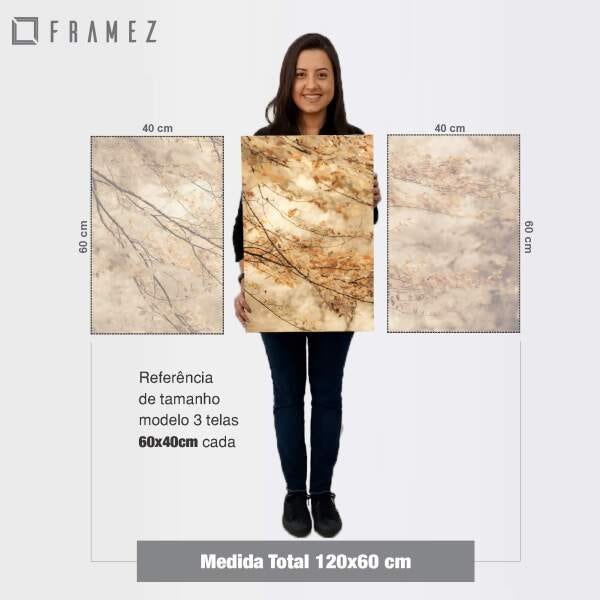 Conjunto Quadro decorativo Árvore Natureza Folhagem de Outono em Tecido - 4
