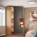 Ver imagem 1 de Guarda Roupa de Canto 2 Portas 1 Espelho com Mesa de Cabeceira Altezza Trend:freijó/titânio