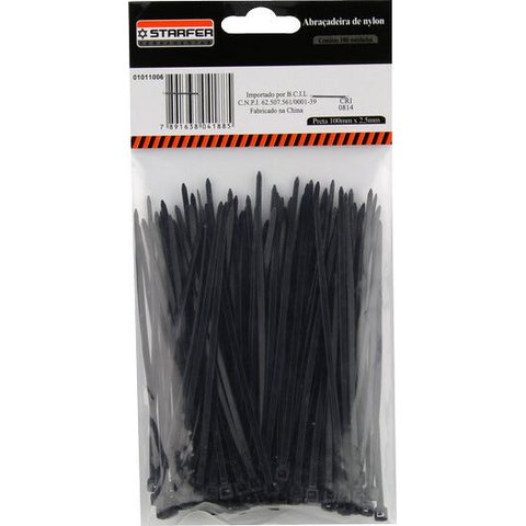 Abraçadeira Nylon Preta 150 X 2,5 Starfer Com 1000 Un.