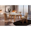 Ver imagem 1 de Conjunto: Mesa Sala Jantar Londrina Tampo Madeirado C/ Vidro 120cm + 4 Cadeiras Berlim Imbuia/linho