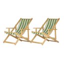 Ver imagem 1 de Conjunto 2 Espreguiçadeiras Preguiçosa Dobrável Madeira Maciça Natural com Tecido - Listrado Verde