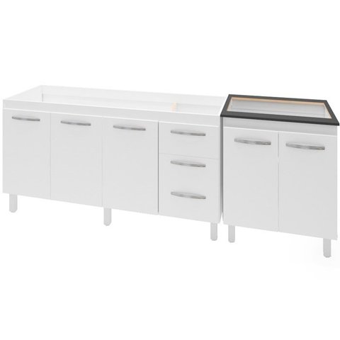 Balcao Pia 160cm e Cooktop 5 Bocas Branco Mobbs