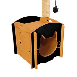 Casinha de Gato com Arranhador e Pompom de Encaixe - Preto - 2