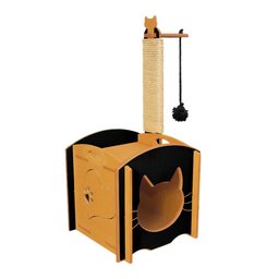 Casinha de Gato com Arranhador e Pompom de Encaixe - Preto - 1