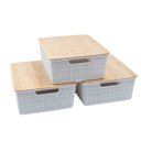 Ver mais imagens de Kit 3 caixas organizadoras tampa de bambu 12l branca - Oikos