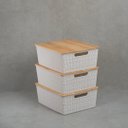Ver imagem 4 de Kit 3 caixas organizadoras tampa de bambu 12l branca - Oikos